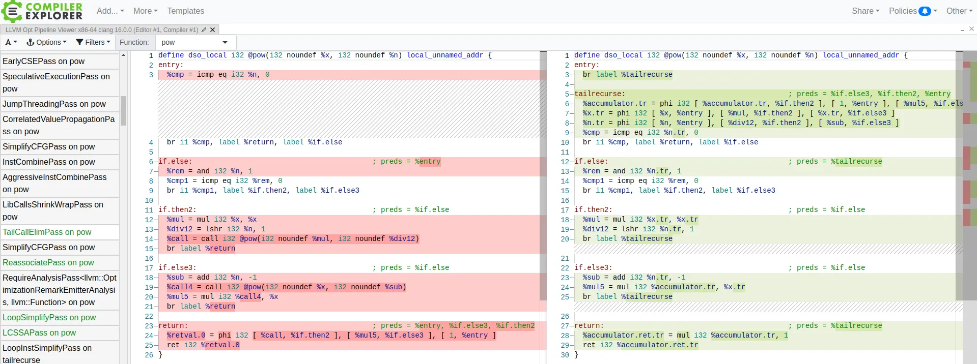 llvm tailrec elimination pass